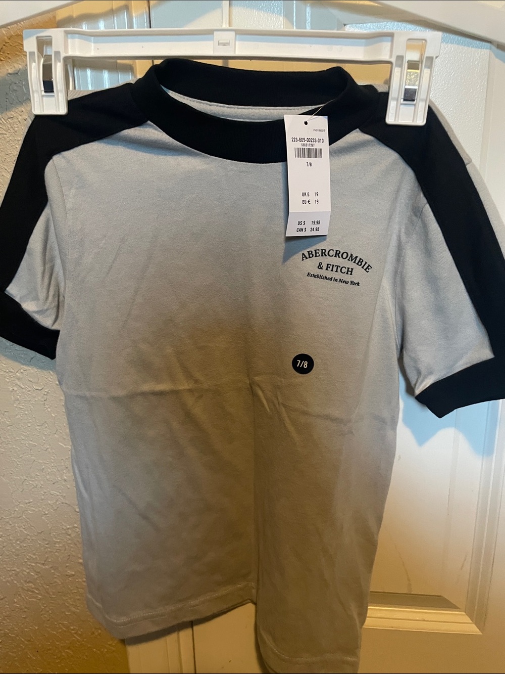 Abercrombie & Fitch Light Gray Tee with Black Raglan Sleeves